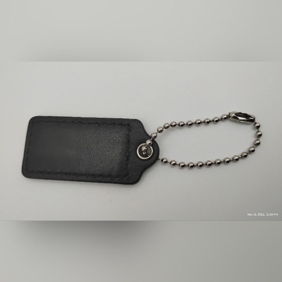 Coach Black Leather Keychain with Silver Chain - Picture 2 of 2
